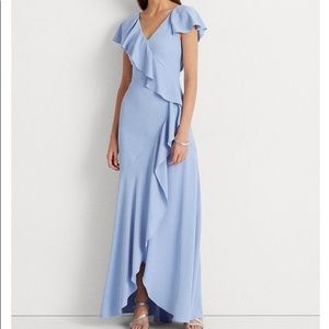 Lauren Ralph Lauren Ruffle -Trim Crepe Gown Size 14 NWT
